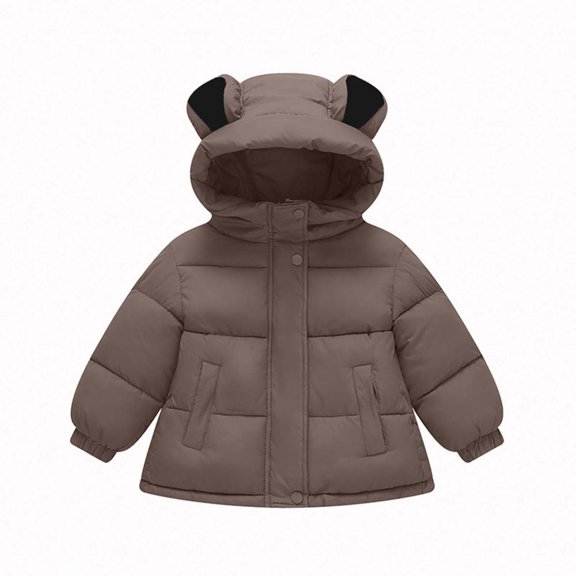 Bxsruta Jacket for Girls, Plush Fleece-Lined Children's Solid Jacket with Bear Ears Hood, Warm Thickened Long Sleeve Outerwear