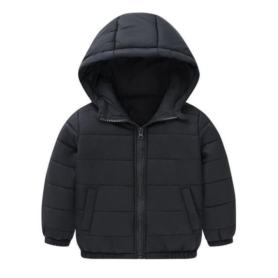 Bxsruta Jacket for Girls, Solid Color Hooded Puffer Coat, Kids Long Sleeve Winter Jacket with Front Pockets