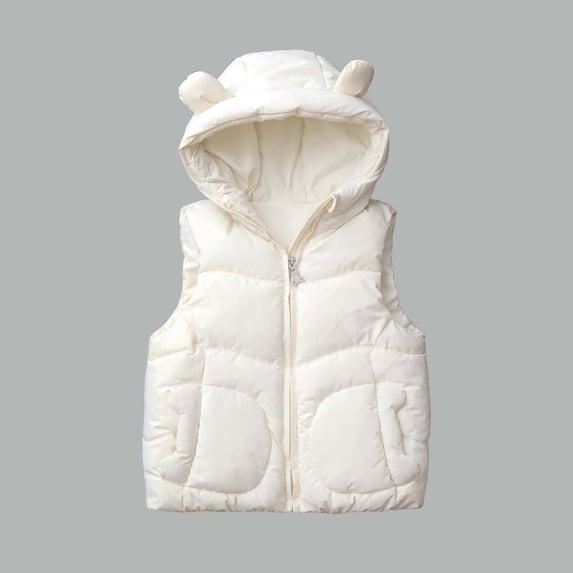 Bxsruta Jacket for Girls, Solid Kids Hooded Padded Vest, Fleece Lined Waistcoat with Zipper Front