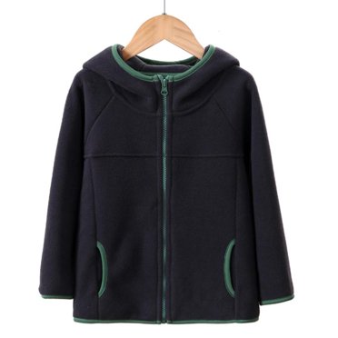 Bxsruta Jacket for Girls, Stand Collar Hooded Fleece Jacket for Kids, Long Sleeve Windproof Outerwear with Plush Lining, Winter Thickened Coat