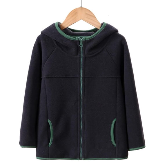 Bxsruta Jacket for Girls, Stand Collar Hooded Fleece Jacket for Kids, Long Sleeve Windproof Outerwear with Plush Lining, Winter Thickened Coat