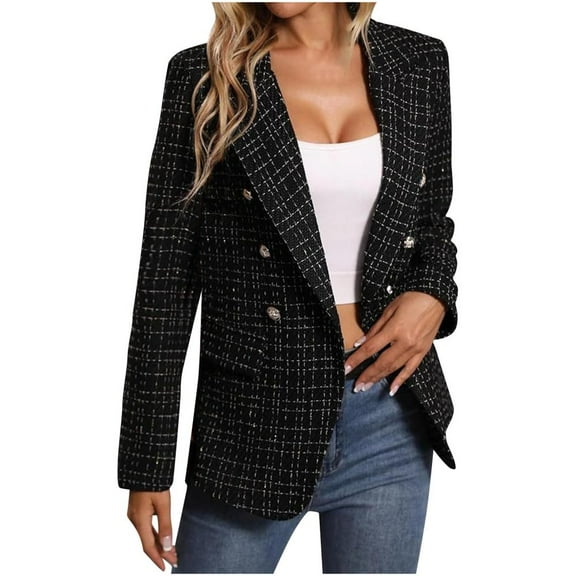 Bxsruta Jacket for Women, Classic Fit Women's Long Sleeve Wool Blend Blazer, Single-Breasted Casual Suit Jacket for Office Wear