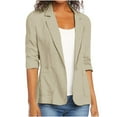 thumbnail image 1 of Bxsruta Jacket for Women, Cropped 3/4 Sleeve Open Front Blazer, Women's Linen-Like Work Jacket with Lapel Collar, Lightweight Overshirt, 1 of 7
