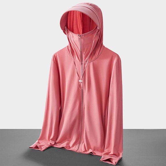 Bxsruta Jacket for Women, Women's Upf Sun Protection Hooded Jacket, High Elasticity Long Sleeve Sportswear with Finger Holes for Outdoor Activities