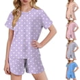 thumbnail image 1 of Bxsruta Kids Girls 2 Piece Outfit Short Sleeve Top and Shorts Set Loose Fit Cotton Soft Breathable Summer Homewear Pajama Set, 1 of 7