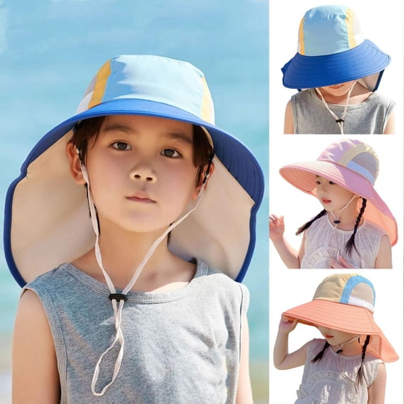 Bxsruta Kids Sun Hat for Boys Girls Ages 3-10 UPF 50+ Breathable Cotton Adjustable Outdoor Travel Beach Cap