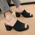 thumbnail image 1 of Bxsruta Knit Mule Heeled Slippers, Breathable Spring Summer Footwear with Supportive Thick Heel & Open Toe, 1 of 6