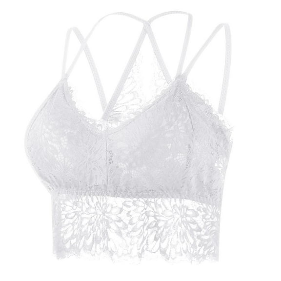Bxsruta Lace Bra, Fashion Women's Solid Color Lace Seamless Beautiful Back Strap Sports Bra, White