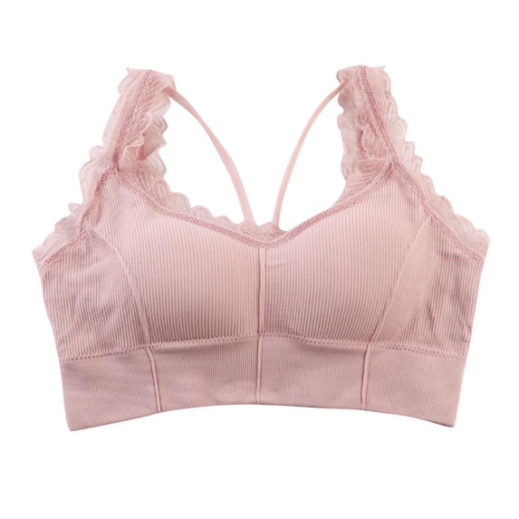 Bxsruta Lacy Bras for Women, Fashion Women's Solid Color Lace Seamless Beautiful Back Strap Sports Bra, Pink