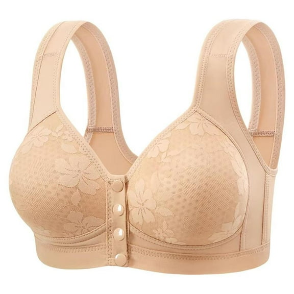 Bxsruta Lacy Bras for Women, Woman's Lace Fashion Thin Style Ventilate Front Buckle Bra Without Steel Rim, Beige