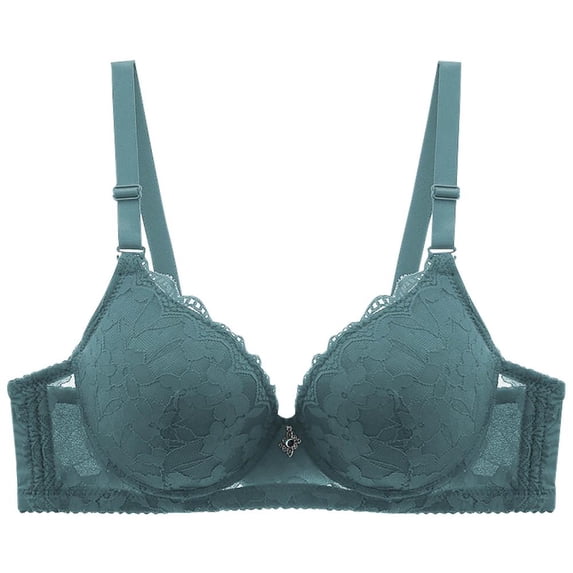 Bxsruta Lacy Bras for Women, Women's Daily Adjustable Underwear Gathered Thin Bra Without Steel Ring, Green