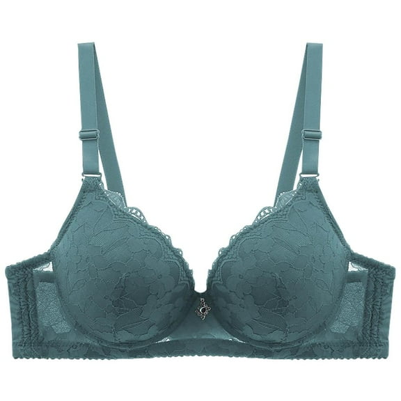 Bxsruta Lacy Bras for Women, Women's Daily Adjustable Underwear Gathered Thin Bra Without Steel Ring, Green