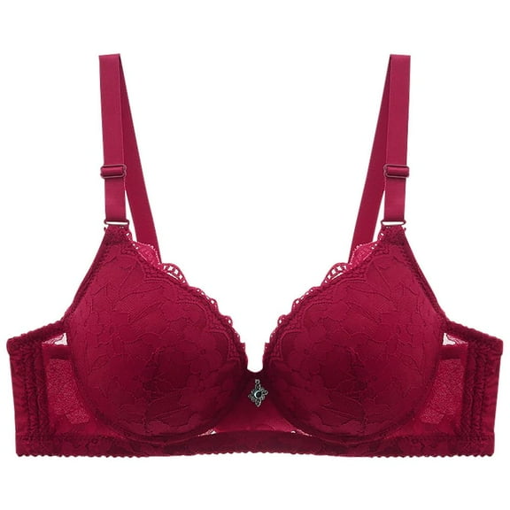 Bxsruta Lacy Bras for Women, Women's Daily Adjustable Underwear Gathered Thin Bra Without Steel Ring, Wine