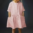 thumbnail image 1 of Bxsruta Linen Blend Striped Short Sleeve Dress for Girls, Casual Pocketed Sundress with Comfort Fit for Daily Outings and Seasonal Activities, 1 of 8