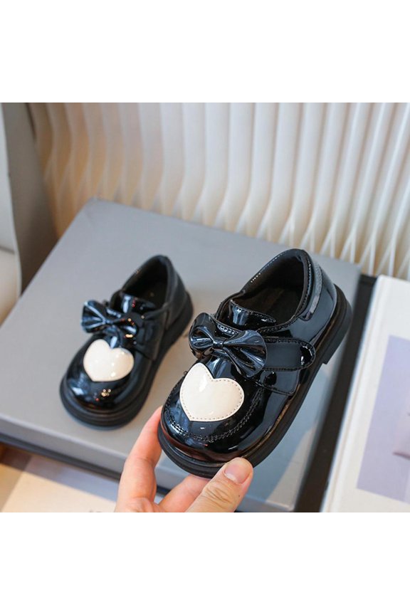 Little Girls' Soft Sole English Style Heart Bowknot Flats with Patent Leather and Hook and Loop Closure for Spring Summer