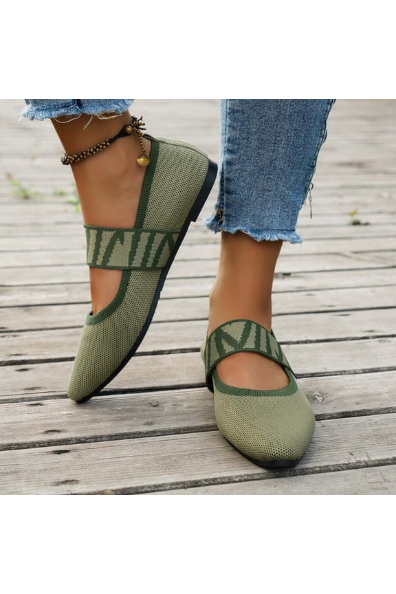 Mary Jane Flying Woven Loafers with Geometric Pattern Straps, Lightweight Retro Pointed-Toe Shoes for Women