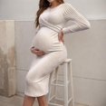 thumbnail image 1 of Bxsruta Maternity Long Sleeve Twist Knot Dress Women’s Casual Photoshoot Flowy Empire Waist Maternity Wear, 1 of 8