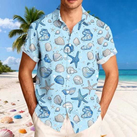 Bxsruta Men'S Casual Short Sleeve Button-Down Shirt with Turndown Collar and All-Over Print, Soft Breathable Polyester for Summer Outdoor Daily Wear, 3XL