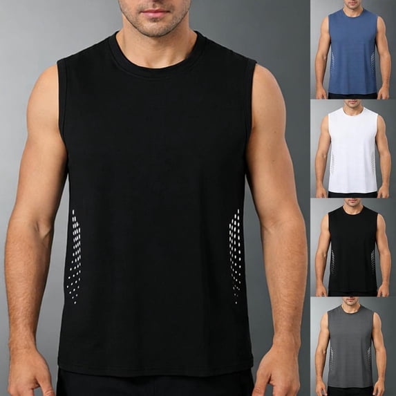 Bxsruta Men's Athletic Tank Top Crew Neck Sleeveless Quick Dry Breathable Polyester Spandex Workout Shirt for Running Gym Training