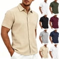 thumbnail image 1 of Bxsruta Men's Cable Textured Short Sleeve Button Down Slim Fit Shirt Turn Down Collar for Daily Business Outdoor, 1 of 8