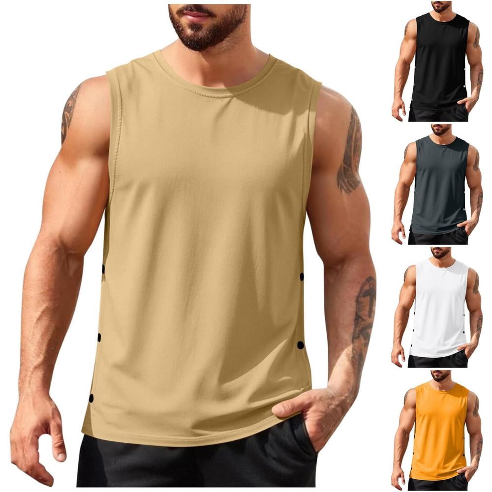 Bxsruta Men's Casual Cotton Sleeveless Muscle Tank Top Crew Neck Pull ...