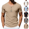 thumbnail image 1 of Bxsruta Men's Casual Ribbed Henley Short Sleeve V Neck Cotton Slim Fit Muscle T Shirt, 1 of 8