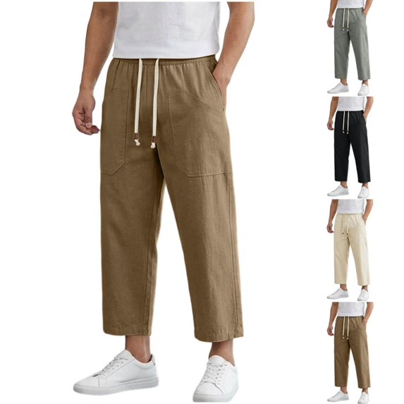 Bxsruta Men's Drawstring Cropped Pants Relaxed Fit Casual Summer Trousers with Front Pockets