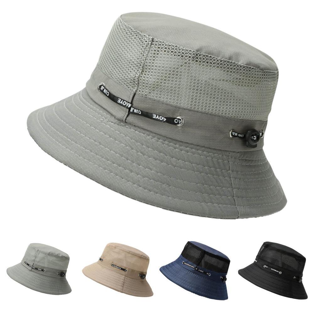 Hat With Drawstring Bxsruta Men‘s Mesh Breathable Fisherman Hat with Drawstring Adjustable ...