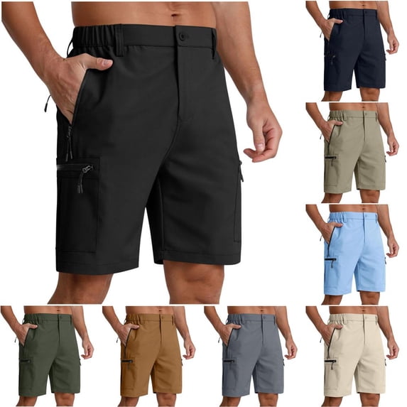 Bxsruta Men's Nylon Cargo Shorts with Multi Pockets Lightweight Straight Leg Casual Everyday Outdoor Hiking Breathable Quick Dry