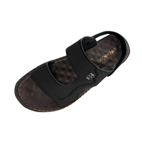 Bxsruta Men's Open-Toe Outdoor Sandals, Leather-Like Upper with Anti-Slip Tread & Adjustable Ankle Buckle