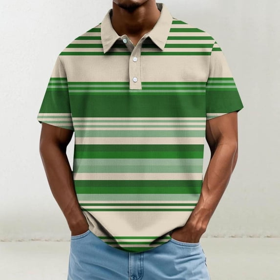 Bxsruta Men's Striped Short Sleeve Polo Shirt Casual Breathable Golf Top Polyester Spandex