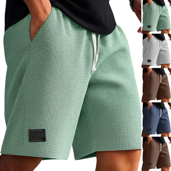 Bxsruta Men's Waffle Knit Drawstring Shorts Casual Athletic Lounge Shorts with Pockets