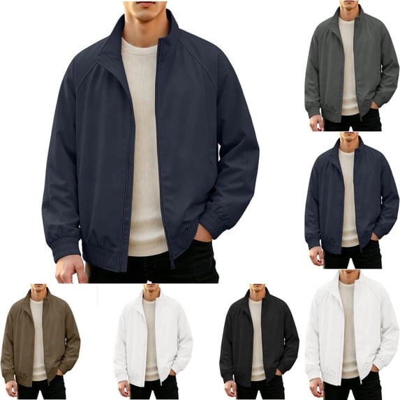 Bxsruta Mens Bomber Jacket Full Zip Casual Outerwear Stand Collar Long Sleeve Windbreaker