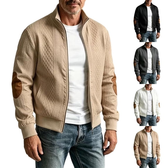 Bxsruta Mens Bomber Jacket Quilted Zip Up Casual Outerwear Stand Collar Long Sleeve
