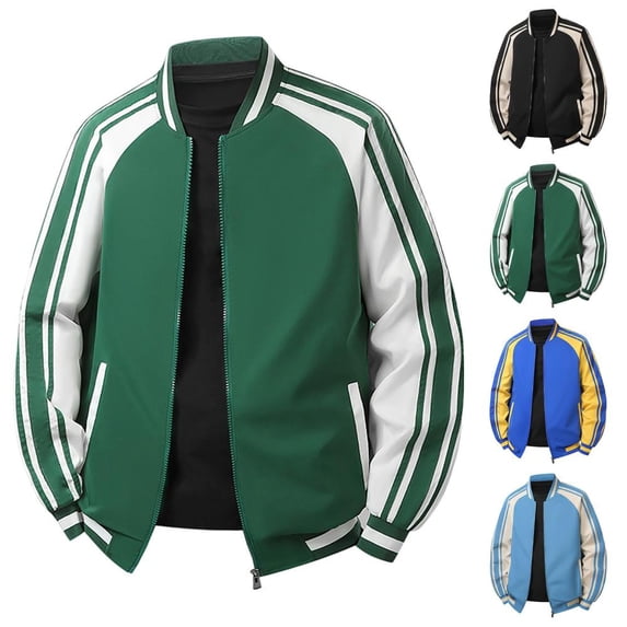 Bxsruta Mens Bomber Jackets Full Zip Casual Outerwear Striped Athletic Coats