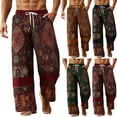 thumbnail image 1 of Bxsruta Mens Casual Pants Elastic Waist Boho Trousers Drawstring Loose Fit Summer Beach Lounge Pants, 1 of 4