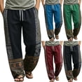 thumbnail image 1 of Bxsruta Mens Casual Pants Elastic Waist Boho Trousers Drawstring Loose Fit Summer Beach Lounge Pants, 1 of 4