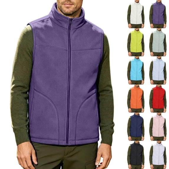 Bxsruta Mens Fleece Vest Full Zip Stand Collar Outdoor Casual Gilets Layered Look