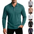 thumbnail image 1 of Bxsruta Mens Long Sleeve Shirt Button Placket Chest Pocket Ribbed Cuffs Casual Work Golf Tops, 1 of 8