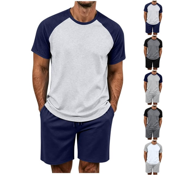 Bxsruta Mens Short Sleeve Crew Neck T-Shirt and Shorts Set Athletic Casual Loungewear