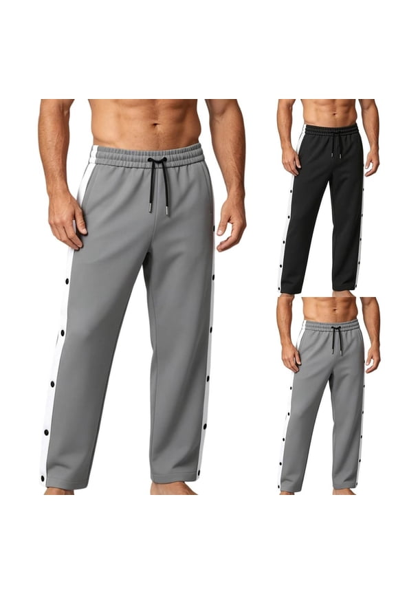 Mens Snap Button Track Pants Side Stripe Athletic Joggers Workout Sweatpants
