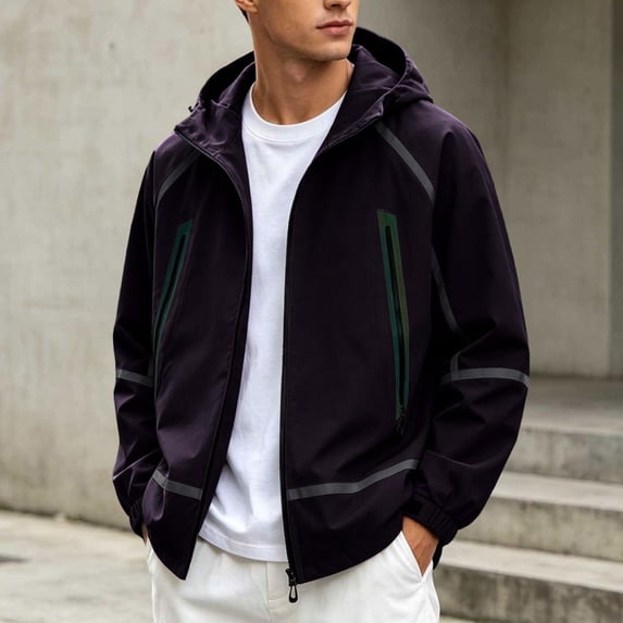 Bxsruta Mens Windbreaker Lightweight Hooded Full Zip Athletic Jacket Casual Outdoor Coat