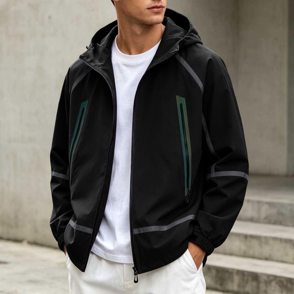 Bxsruta Mens Windbreaker Lightweight Hooded Full Zip Athletic Jacket Casual Outdoor Coat
