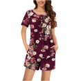 thumbnail image 1 of Bxsruta Pajamas Set for Women, Women's Printed Round Neck Short Sleeve Top and Shorts Lounge Set, Soft Polyester Home Wear, Casual Daily Pajama Outfit, 1 of 7