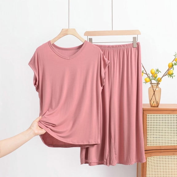 Bxsruta Pajamas Set for Women, Women's Sleepwear Sets, Loose Fit and Lightweight Polyester Fabric, Comfortable V-Neck Sleepwear Suit
