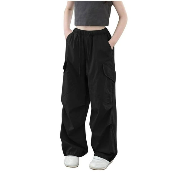 Bxsruta Pants for Kids, Children's Solid Color Pants with Elastic Waistband Loose Fitting Work Pants Medium Size Pants with Pockets