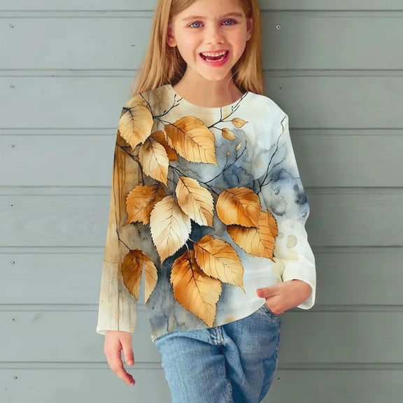 Bxsruta Pullover for Kids, Fashion Graphic Print Long Sleeve Pullover Top, Crew Neck Cotton Shirt