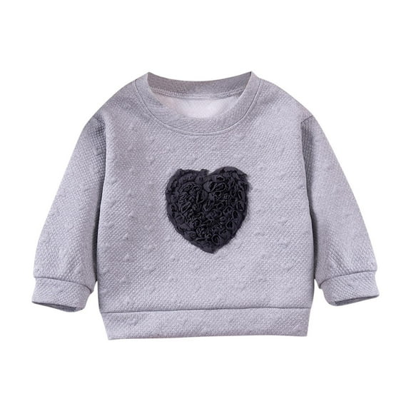 Bxsruta Pullover for Kids, Girls' Round Neck Sweatshirt with Embroidered Rose Design, Long Sleeve Fleece Lined Pullover