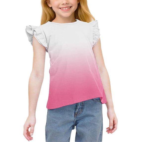 Bxsruta Pullover for Kids, Kids Clothes Girls' Summer Shirts Cute Ruffle Sleeve Crew Neck Casual Tees Suit for 3-15 Years