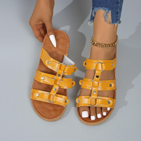 Bxsruta Retro-Inspired Flat Beach Slippers with Soft Sole, Summer Casual Outdoor Footwear